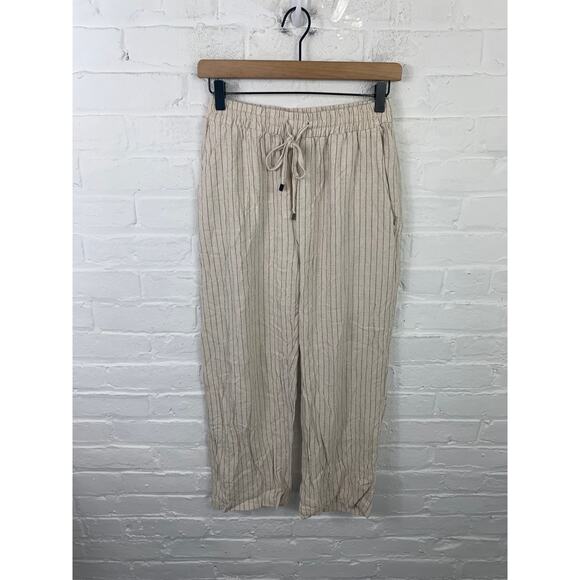 ZARA Women's Striped Straight Leg Trousers Pants Elastic Waist White Size Small - Picture 2 of 5